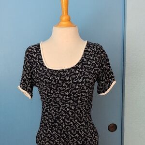 Nostalgia Black Floral Scoop Neck Midi Dress Size S